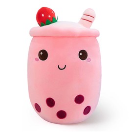Ditucu Cute Boba Tea Plush Stuffed Bubble Tea Plushie Cartoon Soft Strawberry Milk Tea Cup Pillow Home Hugging Gift for Kids Pink 19.6 inch