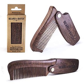 BEARD & BATES The Sandalwood Switchblade - El peine de madera plegable original para barba | Boutique, hecho artesanalmente, Los Ángeles
