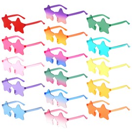 SUNOVELTIES 16 Pack Star Rimless Sunglasses, Kids Colored Party Glasses Bulk Transparent Fun Boy/Girls Birthday Favors