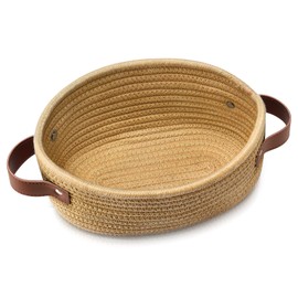 ABenkle Small Woven Basket with Handles, Mini Rope Storage Basket, Tiny Cute Shelf Basket, Oval Decorative Toys Basket for Nursery, Kids Room, Empty Gift Basket Baby Basket, 9.4" x 5.9" x 3.9" XS