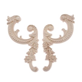 MUXSAM 25*10cm 2pcs Wood Carving Decal Corner Wood Applique Decorative Moulding Wisteria Vine Plant Elements Furniture Decor Shelf Wall Unpainted