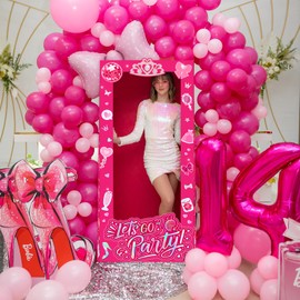 Hot Pink Princess Doll Theme Photo Booth Props - Giant 4.5ft Tall Life-Size Stand, Cardboard Cutout Decor for Girls Birthday Parties (53.9"x39.3")