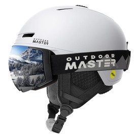 OutdoorMaster Diamond II MIPS Ski Helmet with Ski Goggles PRO Set - Adjustable Fit Snowboard Helmet and Snow Goggles Set - Snow Sport Helmet for Men, Women & Youth - Matte White, L