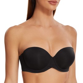 MELENECA Women's Push-Up Strapless Bra - Underwired Bra with Moulded Cups, black