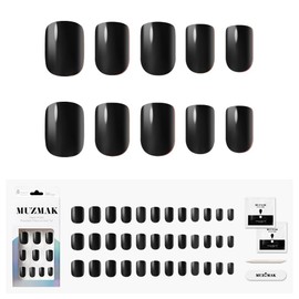 MUZMAK Reusable Press On Nails - Zet Black - Regular Square Press On Nails, Dark Black Fake Nails (Pack of 36)