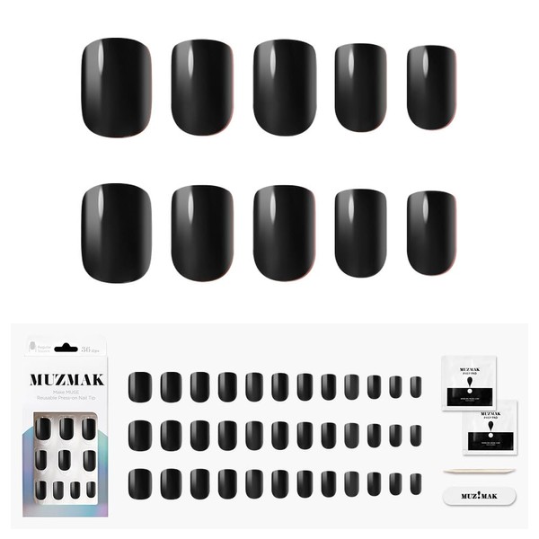 MUZMAK Reusable Press On Nails - Zet Black - Regular