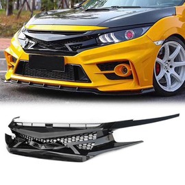 LQI Front Grill Compatible with Honda Civic 10th Gen 2016 2017 2018 Battle Style Bumper Hood Mesh Grille Assembly Eyelids Covers