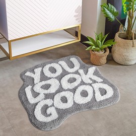 Urtlmaji You Look Good Bath Mat Grey Funny Bathroom Rugs Cute Cool Bath Rugs Non Slip Microfiber Plush Absorbent Washable Preppy Small Shower Rug for Bathtub Sink 30”x24”