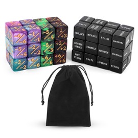 BOXOB 48stk Fähigkeiten-Schlüsselwörter-Zählwürfel, Kreaturenstatistik-Buff Loyalitätswürfel-Token Magic Life-Zähler für MTG TCG Kartenspielzubehör mit Samtbeutel (4 Farben)