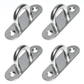 PRIOstahl Mast Plate Eye Plate Oval with Bracket Mounting Hooks Ceiling Hook - 65 mm x 19 mm x 4 Pieces Eyelet Plate for Attaching Hanging Chair Hanging Hay Net Boat Punch Bag Made of Stainless Steel