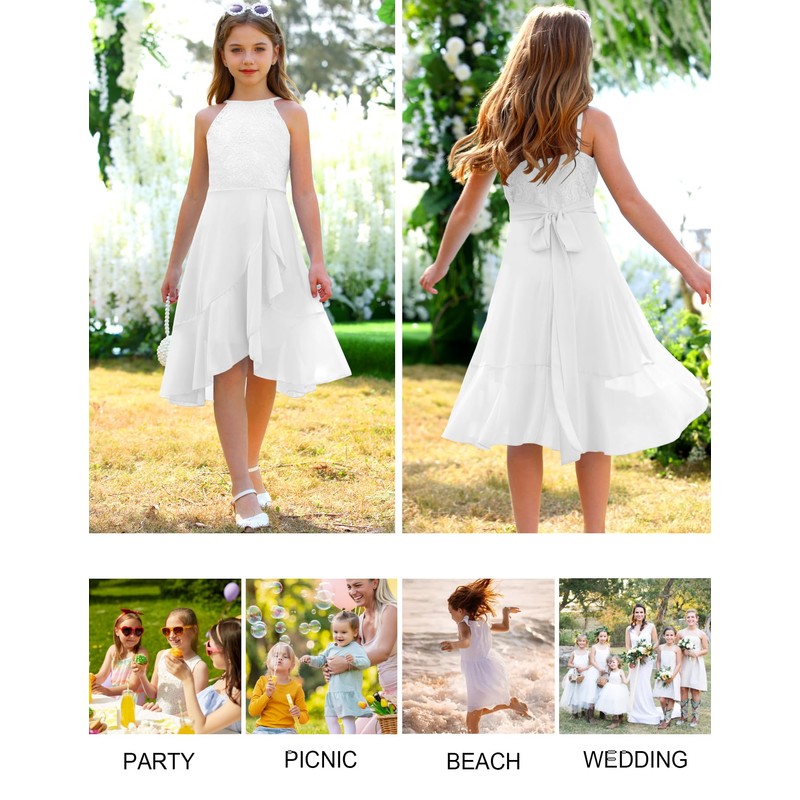 MITILLY Girls Lace Flower Ruffle Dress Chiffon Halter A Line