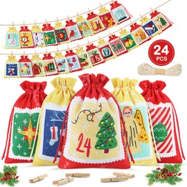 Advent Calendar for Filling 2024 Children Women Men Large Advent Calendar 18 x 13 cm Fill Yourself Fabric Christmas Calendar for Filling DIY Advent Calendar Bags with Clips Cord