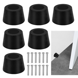 STCRERAG 6 Pcs Rubber Door Stops, 38 mm Wall Floor Mounted Rubber Door Stopper Black Wall Protectors with Screws for Homes Offices Schools