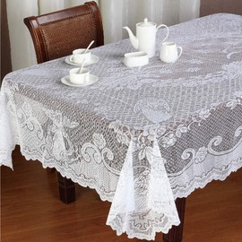 San Tungus Christmas White Lace Rectangular Tablecloth with Angel for Parties, Weddings, Baby Showers, Dining Tables, 60 x 84 Inches