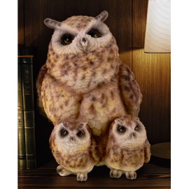 Kremers Schatzkiste Decorative Figurine Owl with 2 Babies White - Sculpture 17 cm Decorative Figure Bird Gift Animal Polyresin Owl Figure Eagle Owl