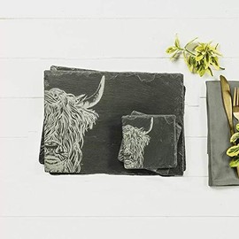 The Just Slate Company Set of 2 Highland Cow Coasters & Place Mats JS/PMC/HC, Large