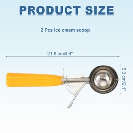 uxcell 2 Pcs Cookie Scoops, Ice Cream Scoop with Trigger for Baking Cookie Dough Rice Pudding Kitchen Gadget, Yellow