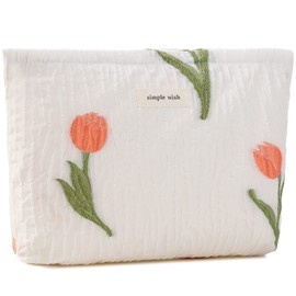 Tulip Makeup Bag for Women Floral Makeup Pouch for Purse Zipper Cosmetic Pouch Large Capacity Canvas Cute Makeup Bag Travel Toiletry Make Up Organizer for Women