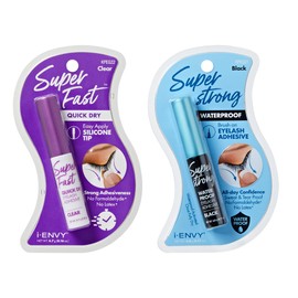 i-ENVY Super Fast Quick Dry Clear & Waterproof Black Eyelash Adhesive (2 Pack), Long Lasting Strip Lash Glue for Eyelash Extensions, Easy to Apply Brush-On Glue Set, Latex & Formaldehyde Free