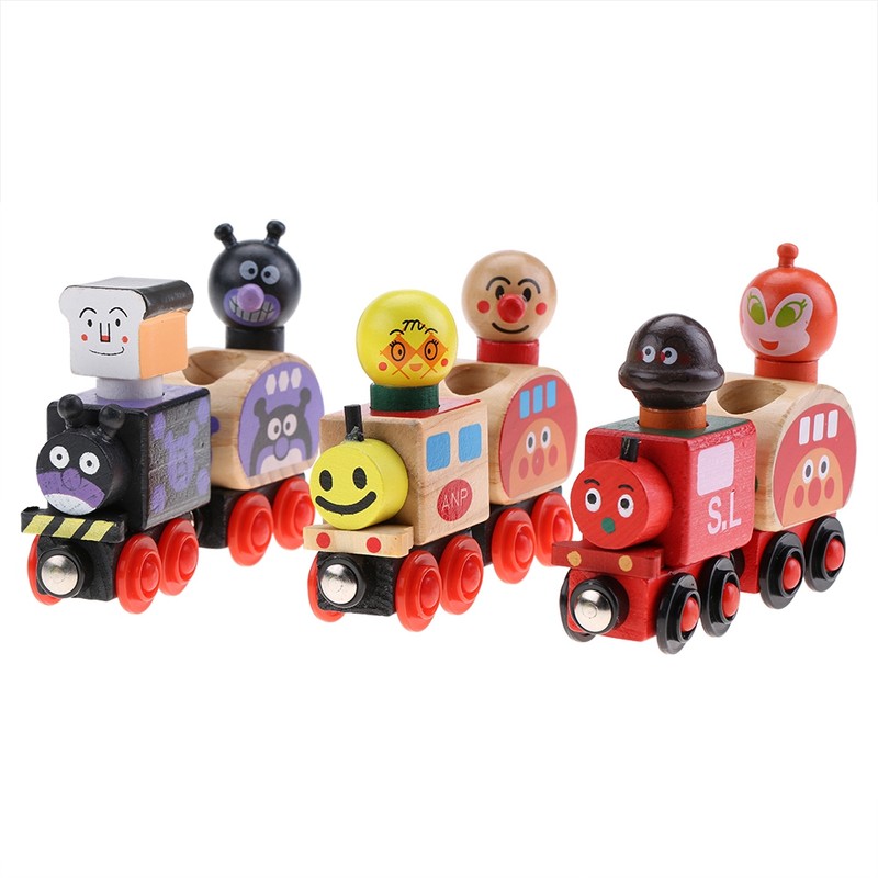 Mini Wooden Magnetic Train Set Cartoon Vehicle Blocks Children Educational