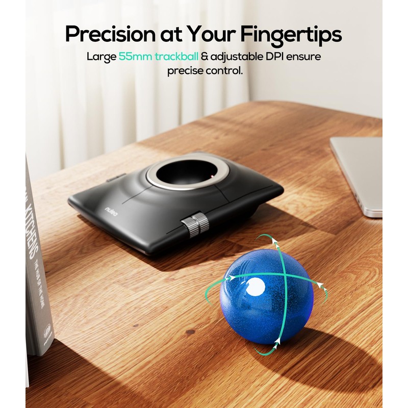 Nulea Wireless Trackball Mouse, Ergonomic 55mm Trackball, Adjustable DPI for