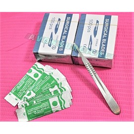 Cynamed 200 Sterile Scalpel Blades #21 Sterile Carbon Steel + 1 Scalpel Handle #4 -for Biology Lab Anatomy, Practicing Cutting, Medical Student Training, Sculpting, Repairing