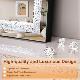 Hasipu 40" x 30" LED Diamond Wall Mirror, Arched Crystal Diamond Mirror for Home Décor, Led Mirror for Bathroom Entryway and Bedroom,Dimming & 3 Color Modes