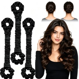 3-Piece Heatless Curls Curler Set, Curling Band Overnight for Natural Curls without Heat, Overnight Blowout for All Hair Types, Gentle Styling for Stressed Hair, Black