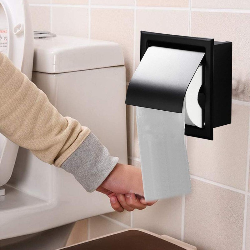 AmandaJ Toilet Roll Holder Stainless Steel Matt Black Built-in Wall