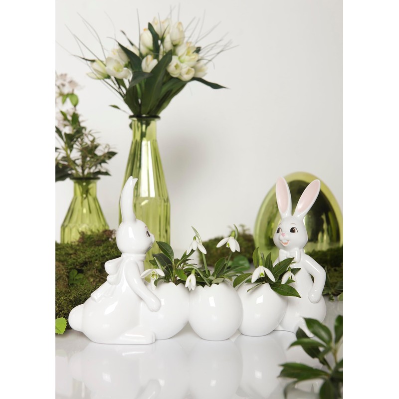Goebel Bunny Figurine Rabbit with Vase Spring Feelings - Snow