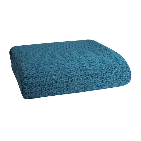 Elvana Home 100% Cotton Breathable Blanket Full - Queen Size, Thermal , Perfect for Layering Any Bed for All Season, Teal Green