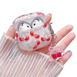 MINSCOSE Compatible with AirPods 4 Clear Case,Cute Cherry Bow Pretty Aesthetic Design with Keychain,Soft TPU Protective Shockproof Case for Women Girl for Airpods 4-Red