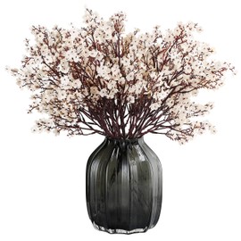 JAKY-Global Babys Breath Silk Artificial Flowers Bulk with Vase 10pcs for Fall Decor Fake Flower Bouquet Bulk for Home Kitchen Indoor Bouquet Floral Arrangement Table Centerpieces Party Decor(Beige)