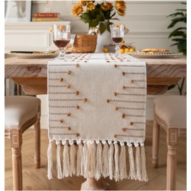 Boho Table Runner 13 x 60 Inch Long Natural Cotton Woven Runner with Tassels for Home Dining Table décor, for Modern Farmhouse Decor Coffee Table Runner, Brown and Beige