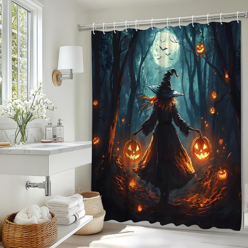 JEJOMEAG Halloween Witch Shower Curtain Spooky Bath Curtains Decoration