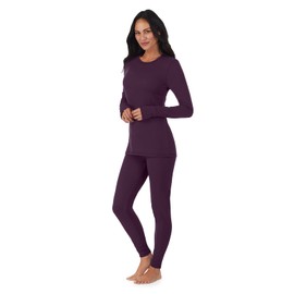 Cuddl Duds Womens Thermal Underwear - Heavyweight Base Layer 2-Piece Set - Cozy Moisture-Wicking Long Johns - Winter Clothing - Boysenberry Purple - Medium