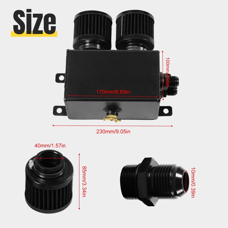 POSENG Universal Aluminum AN10 1.2L Twin Baffle Dual Filter Engine