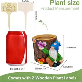 Cute Gnome Succulent Planter Comes with 2 Wooden Labels– Funny Resin Gnome Decor for Indoor Outdoor, Small Plant Holder for Desk, Garden Decoration, Unique Gift for Women, Mom, Plant Lovers(Green)