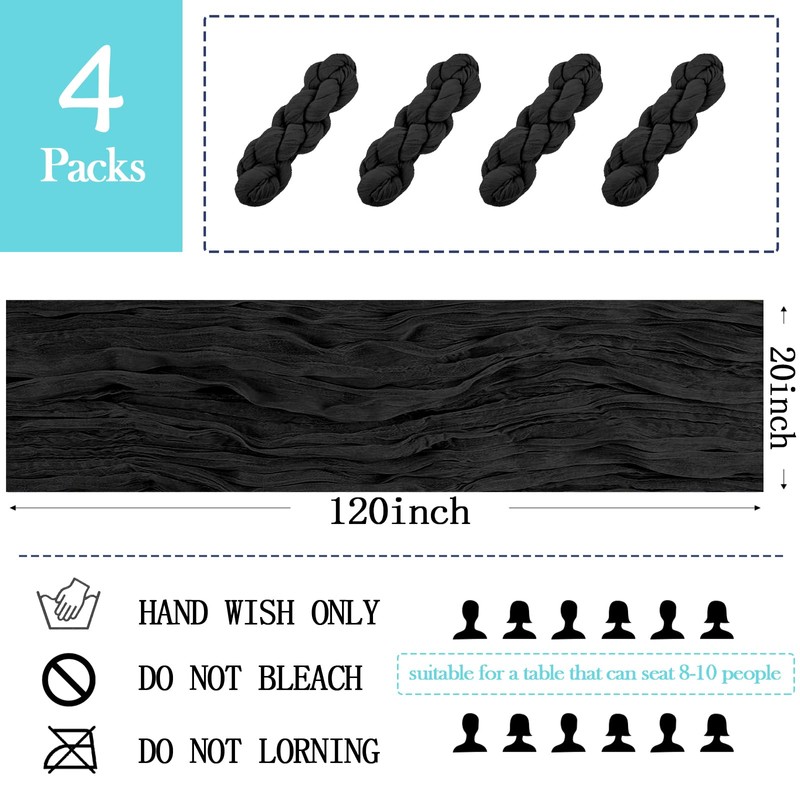 ACSUIT 4 Pack Black Cheesecloth Table Runner 20 x 120