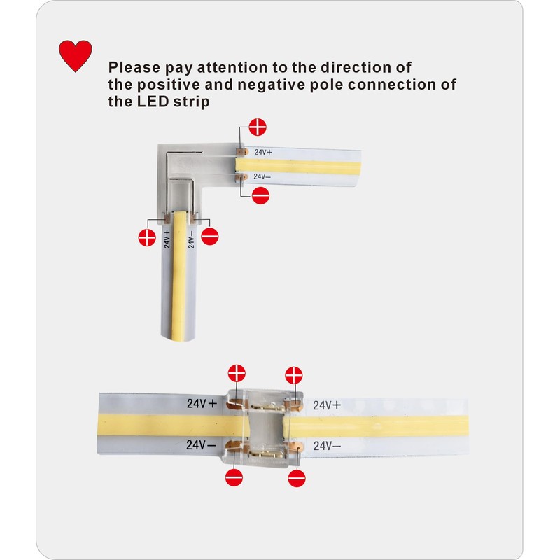 SWOTU 24Pcs 2Pin 8mm Straight & L Shape Led Strip