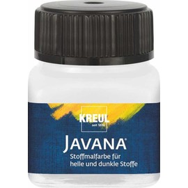 KREUL 90953 - Javana Stoffmalfarbe für helle und dunkle Stoffe, 20 ml Glas weiß, brillante Farbe auf Wasserbasis, pastoser Charakter, zum Stempeln und Schablonieren, nach Fixierung waschecht