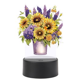 SHEGZHUC Diamond Painting Bedside Lamp Touch Sunflowers in Vase LED Table Lamp Night Light Socket USB LED Lamp Mosaic Diamond Painting Flowers Art Gift Ornaments Table Room Decoration