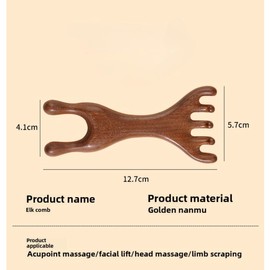 M.lemo925 Golden Sandalwood Massager Tool Eye Massage Device Scalp Gua Sha Wooden Comb Forehead Massage Tools with Gift Box (5+2-Claws)