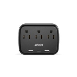 Citelect 3 Outlet Extender Multi Plug Wall Outlets, Surge Protector, Wall Plug Splitter with 3 AC Outlets & 3 USB Ports (2 USB-A + 1 USB-C), Plug Adapter for Home/Office/Hotel/Travel, Black(1 Pack)