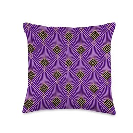 Roaring 20's Art Deco Glamor Style Artistic 20s 30s Art Nouveau Geometric Triangles Purple Throw Pillow, 16x16, Multicolor
