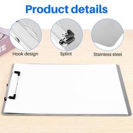 Aboiledy Metallic A4 Clipboard with Stainless Steel Clip, Stainless Steel Writing Board Clipboard, A4 Clipboard, Double-Sided Clipboard for Bills/Letters/Business/Academic, 31.5 x 22.3 cm