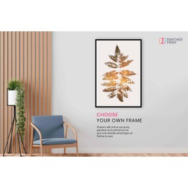 Oak Leaf Print Gold Unframed Poster, Pictures for Home Walls, Bedroom, Living Room & Bathroom Decor 31x20cm (12x8in)