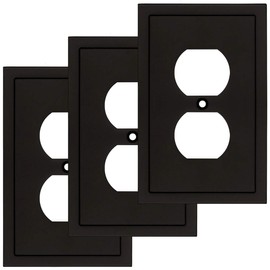 Modern Edge Decorative Wall Plate Switch Plate Outlet Cover, Durable Solid Zinc Alloy (Single Duplex 3PK, Matte Black)