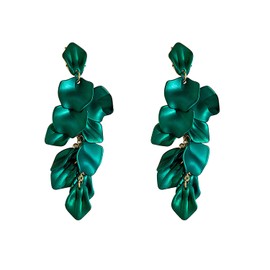 Just Follow Long Acrylic Rose Petal Earrings Dangle Exaggerated Flower Earrings Drop Statement Floral Tassel Earrings for Women (Dark Green)
