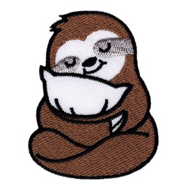Sloth with Cushion Iron-On or Sew On Patch for Clothes Embroidered Iron-On Patch Applique Patch Size 5.0 x 6.5 cm